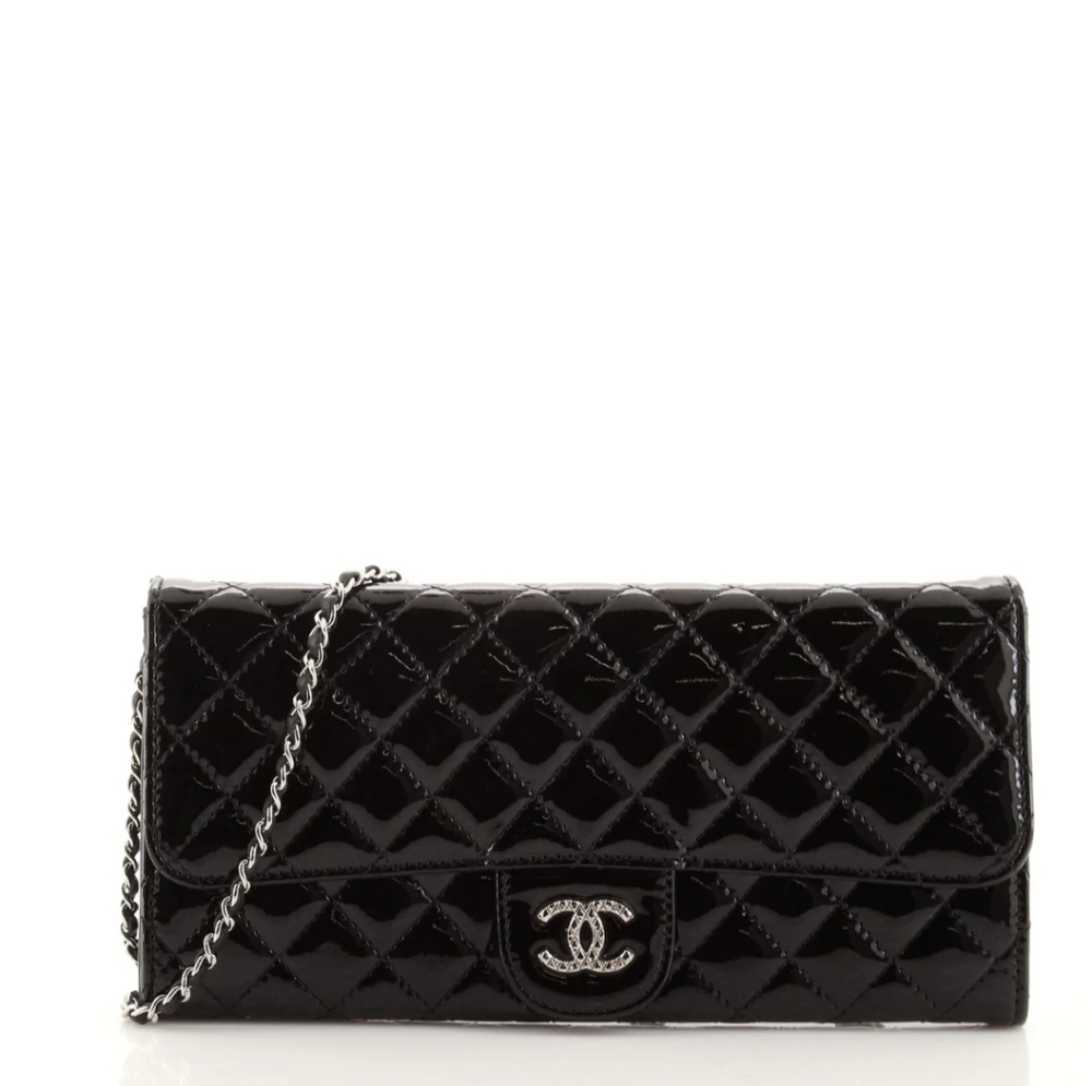 CHANEL Brilliant Wallet on Chain Clutch Quilted Patent East West